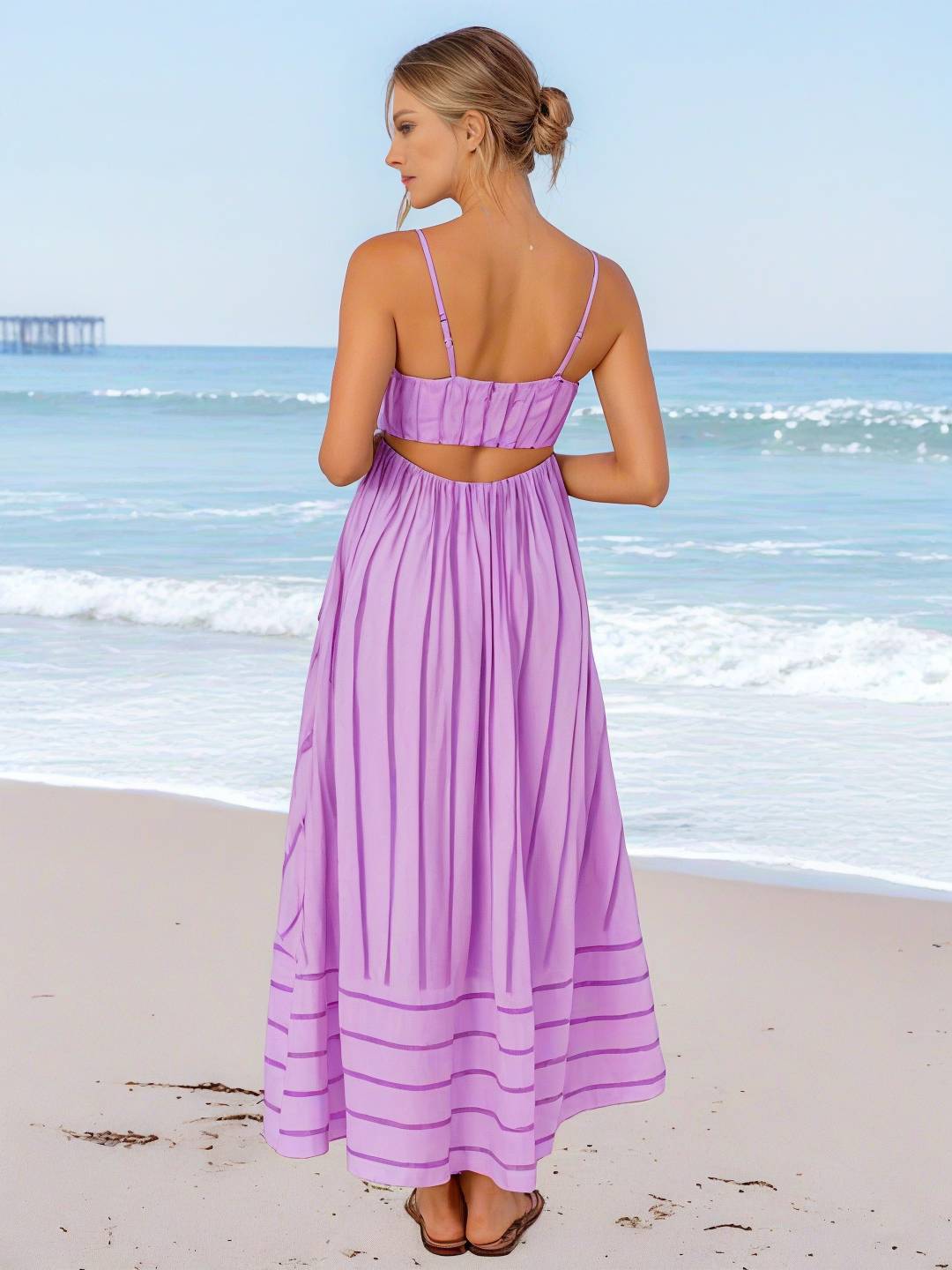 Laurine – Robe Longue Rayée Dos Nu Plage Décontractée 20