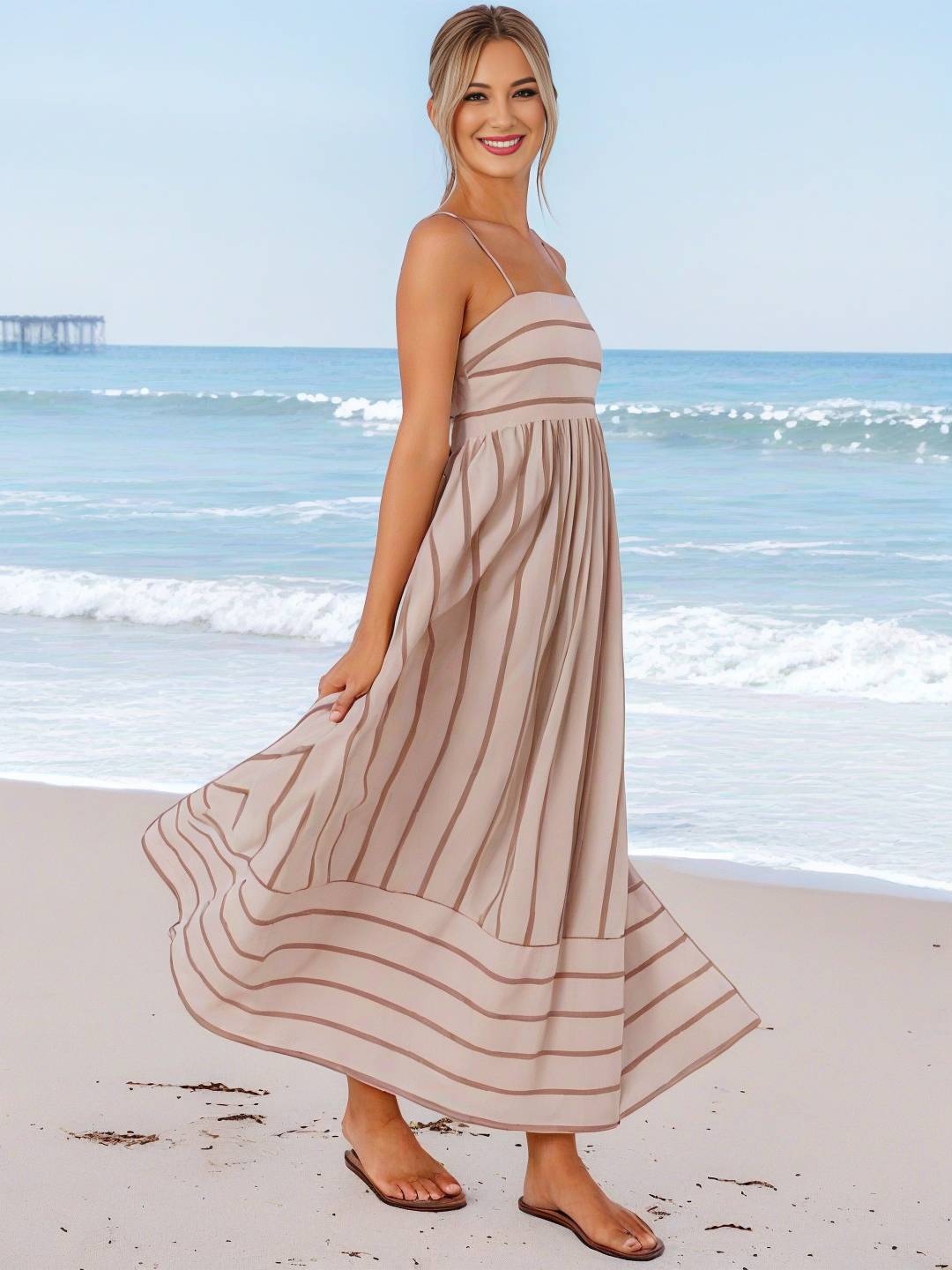 Laurine – Robe Longue Rayée Dos Nu Plage Décontractée 22
