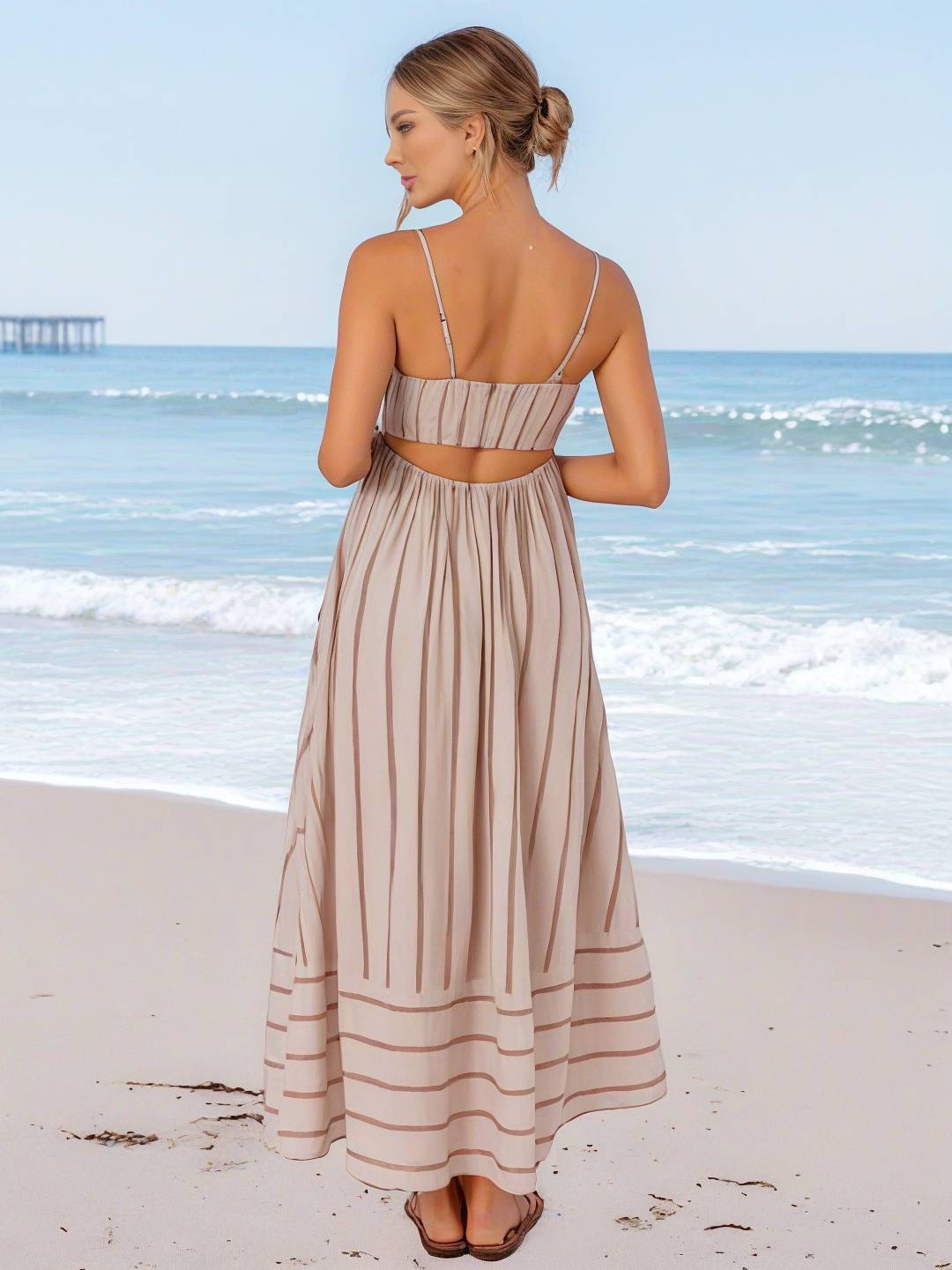 Laurine – Robe Longue Rayée Dos Nu Plage Décontractée 23