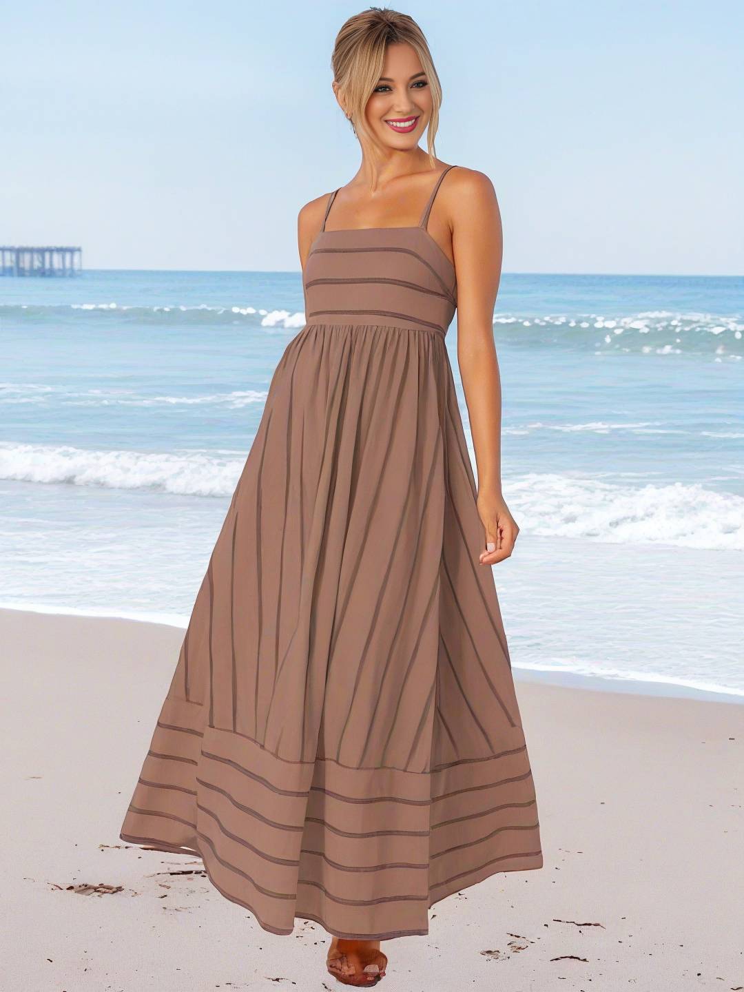 Laurine – Robe Longue Rayée Dos Nu Plage Décontractée 24