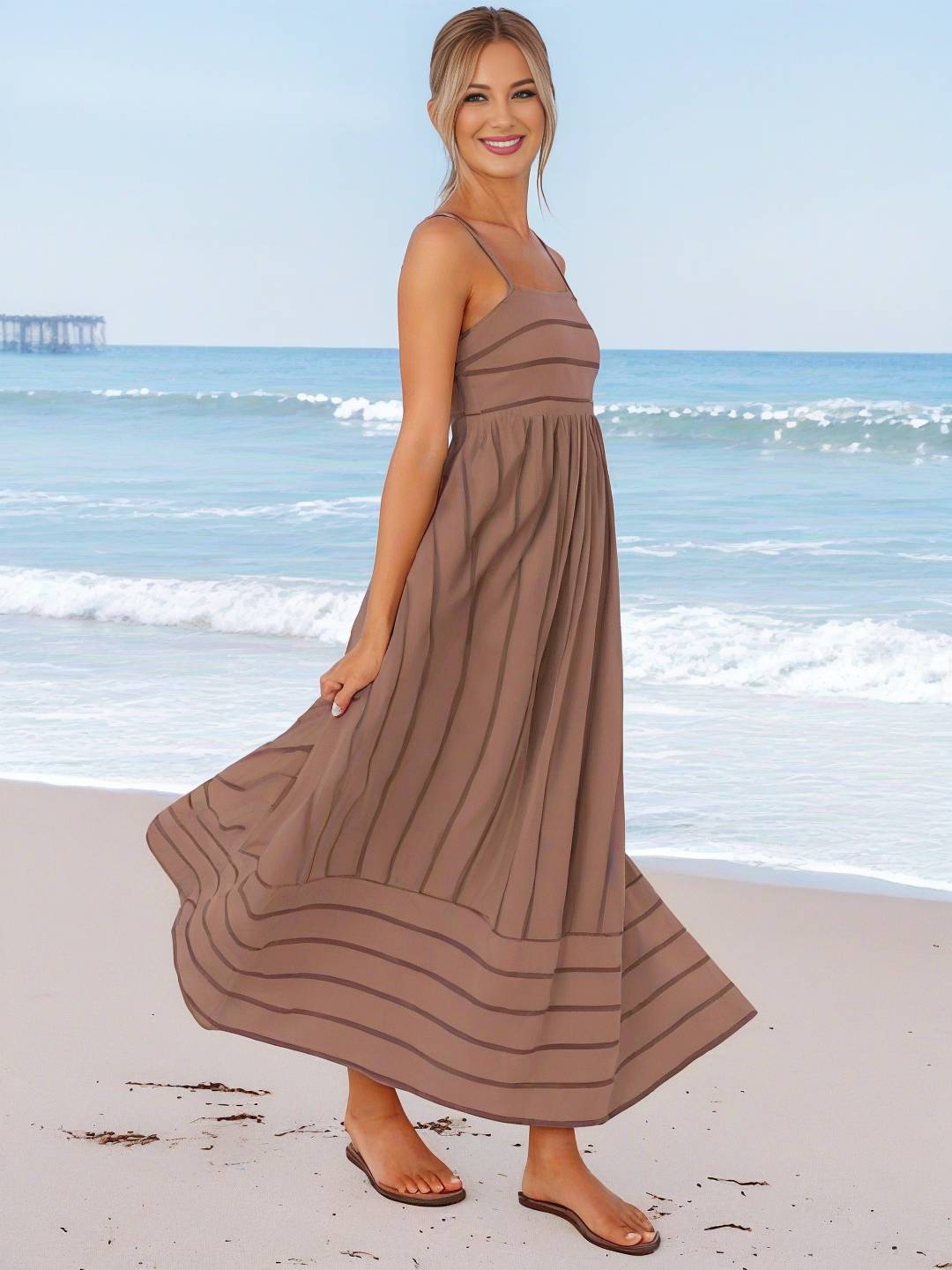 Laurine – Robe Longue Rayée Dos Nu Plage Décontractée 25