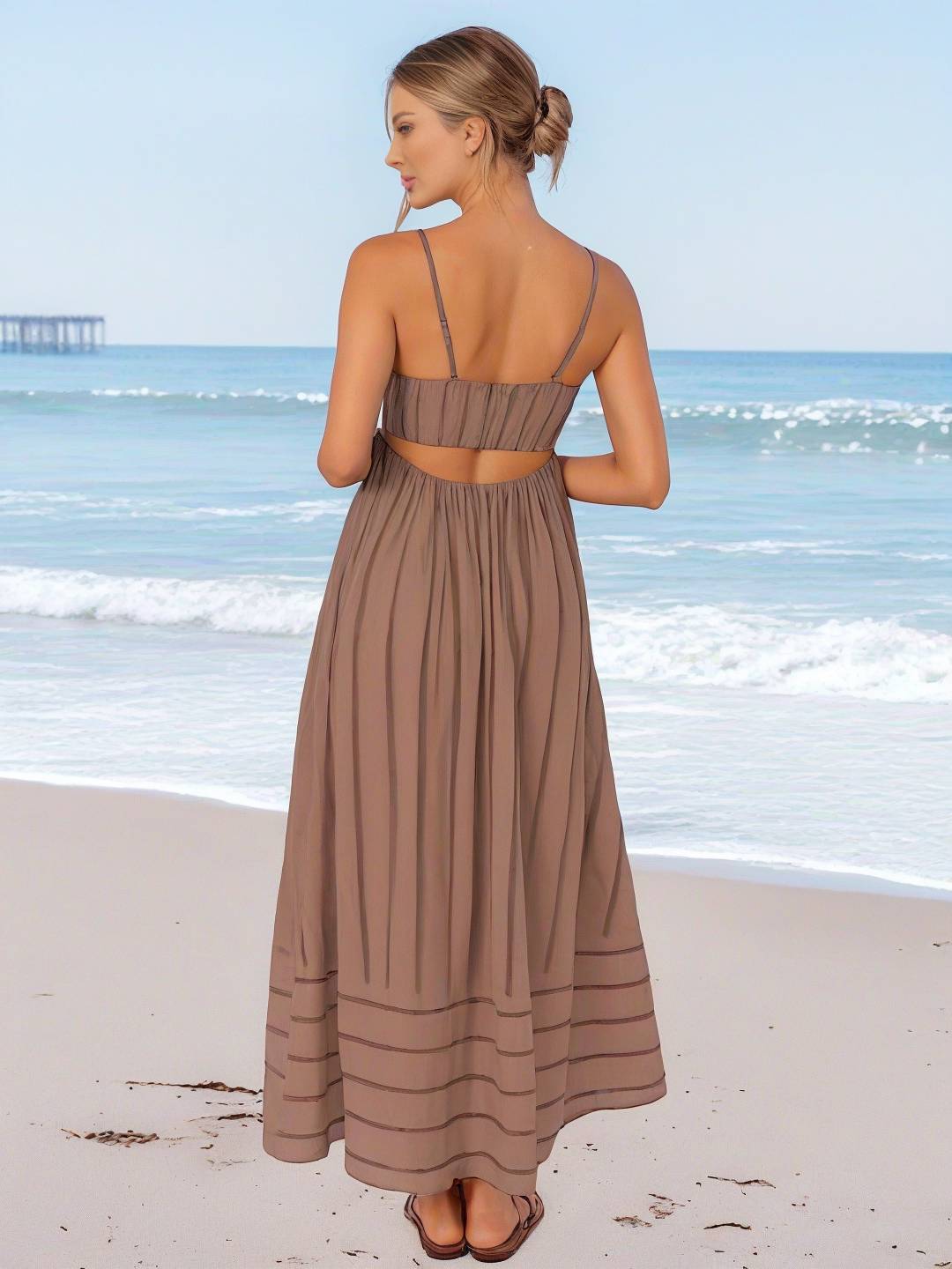 Laurine – Robe Longue Rayée Dos Nu Plage Décontractée 26