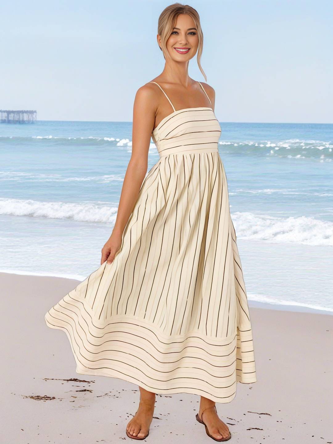 Laurine – Robe Longue Rayée Dos Nu Plage Décontractée 4