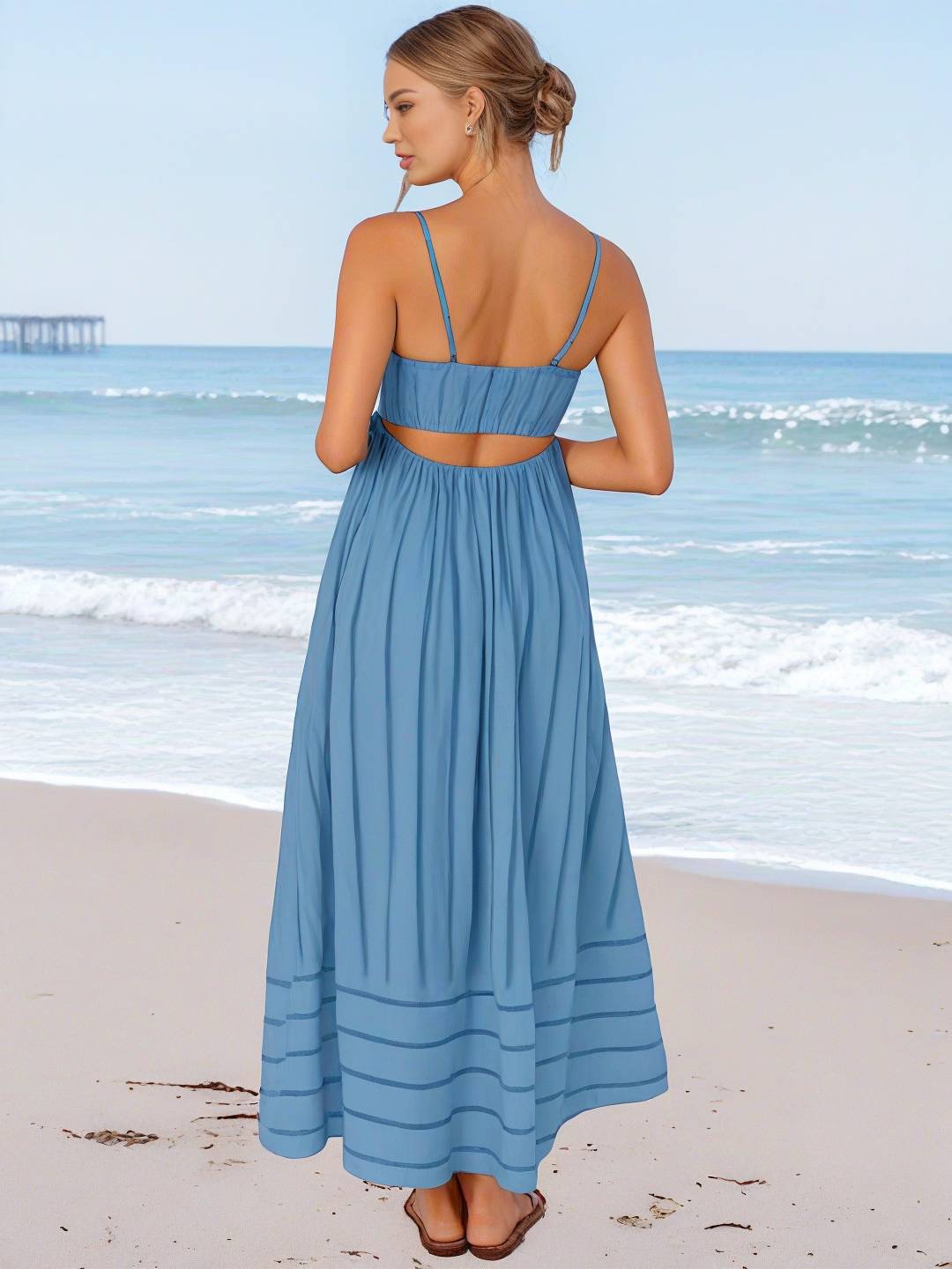 Laurine – Robe Longue Rayée Dos Nu Plage Décontractée 9