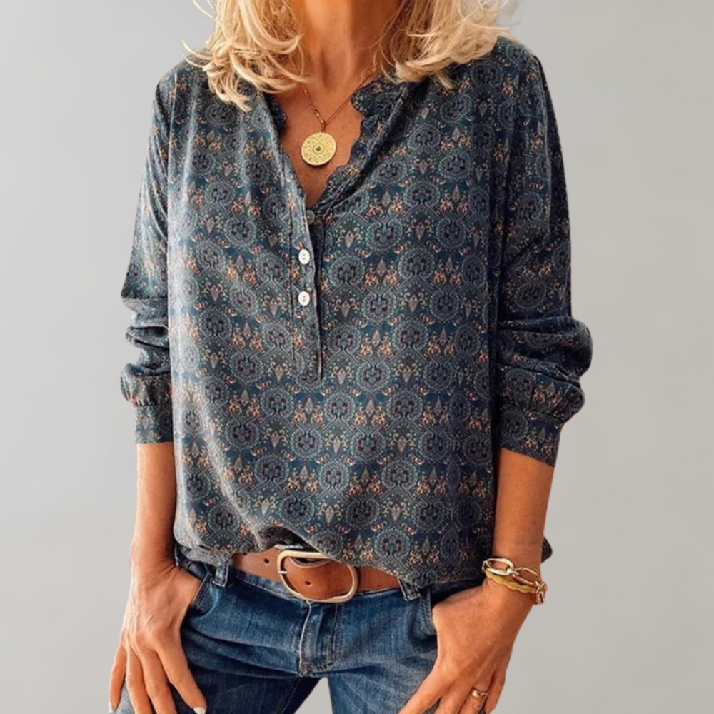 Lilia - Chemisier Féminin D'inspiration Millésimé Bleu