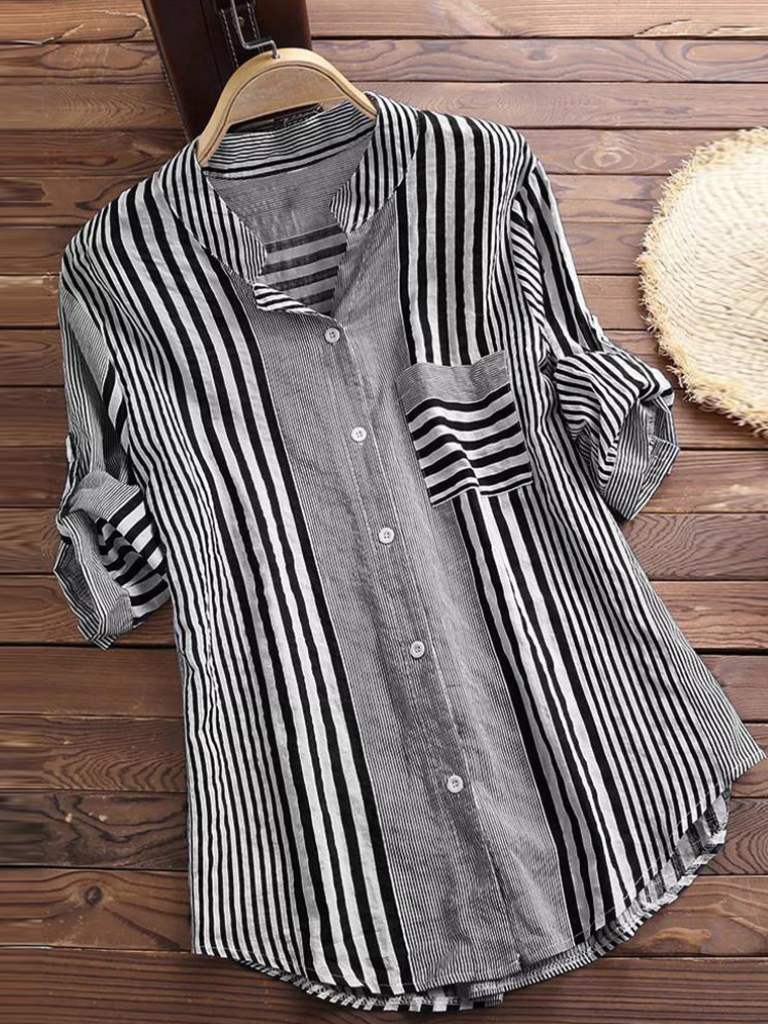 Liorah - Blouse Rayée En Coton Lin Noir
