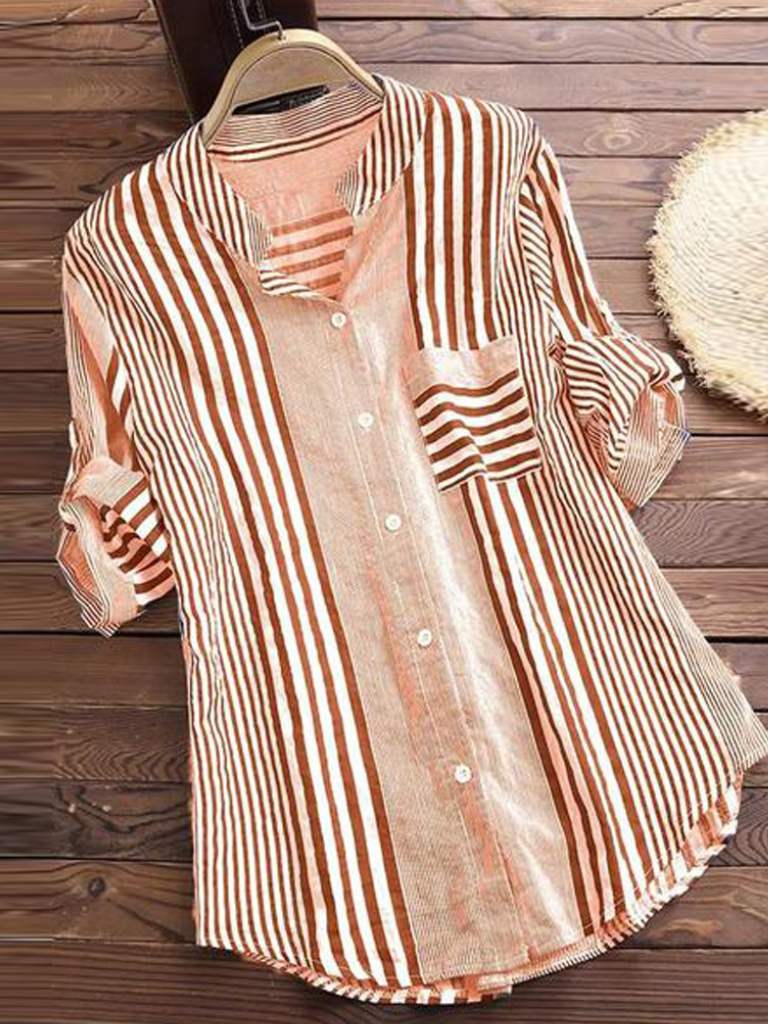 Liorah - Blouse Rayée En Coton Lin Orange