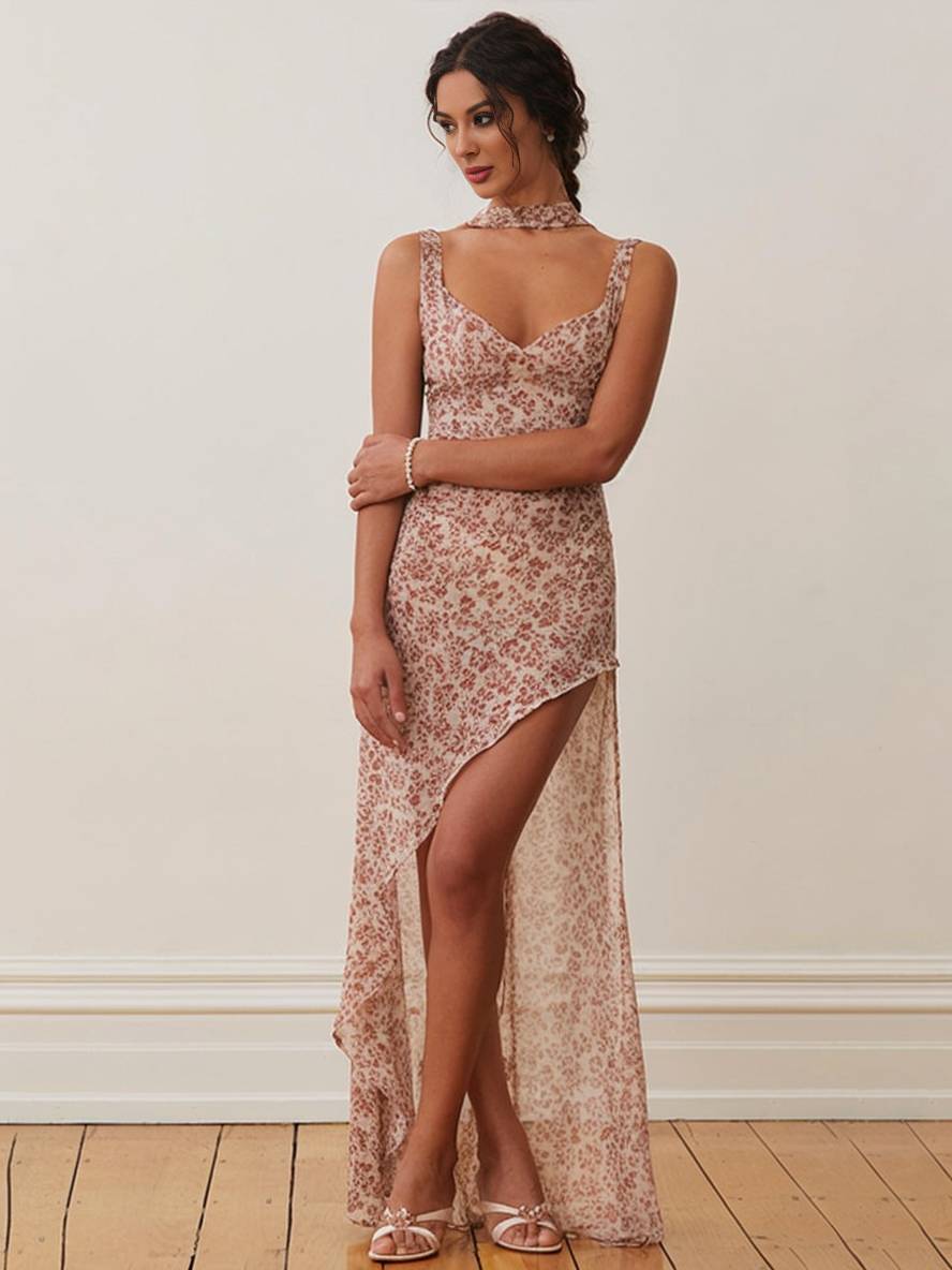 Lorraine – Robe Longue Fleurie Fendue Bohème Plage Femme 4