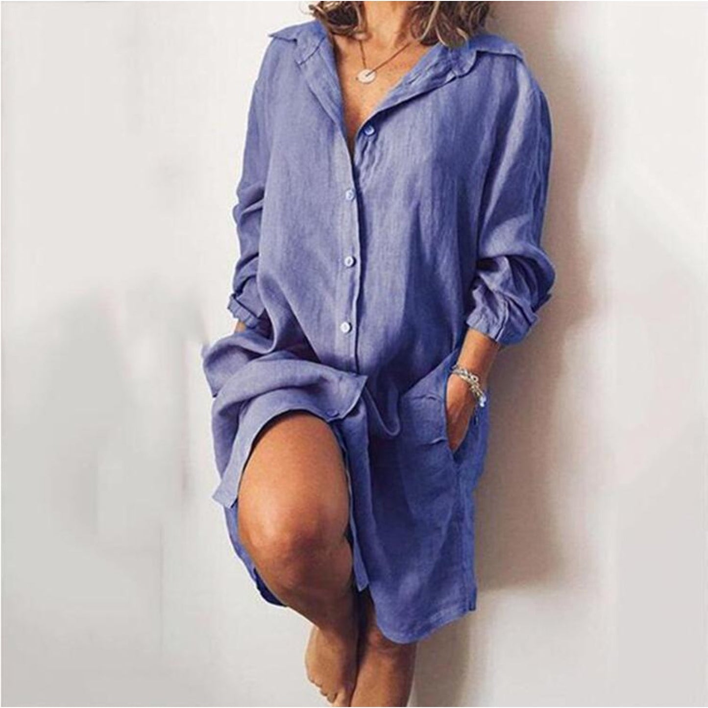 Lory - Blouse Estivale En Lin Avec Coupe Fluide Bleu