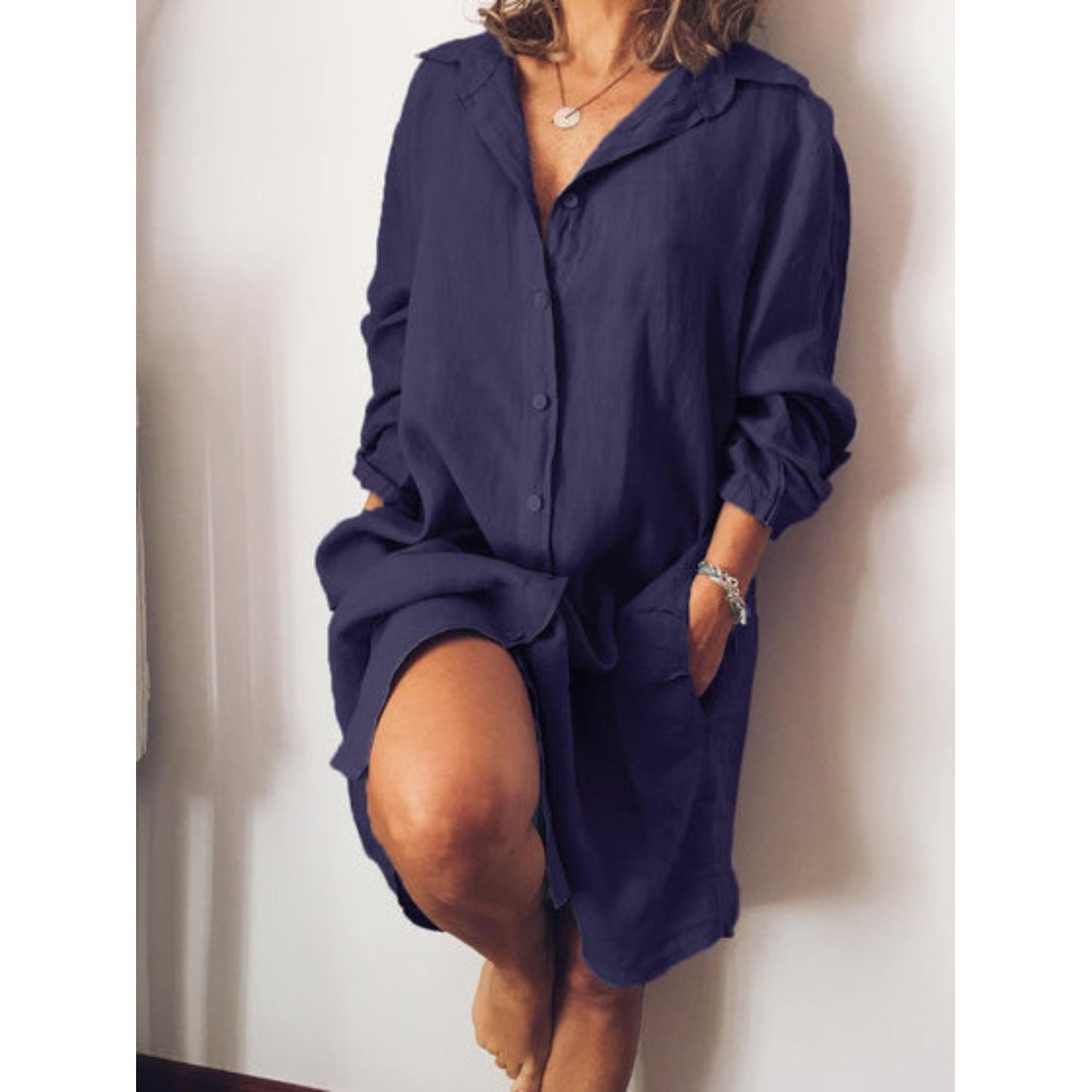 Lory - Blouse Estivale En Lin Avec Coupe Fluide Bleu fonce