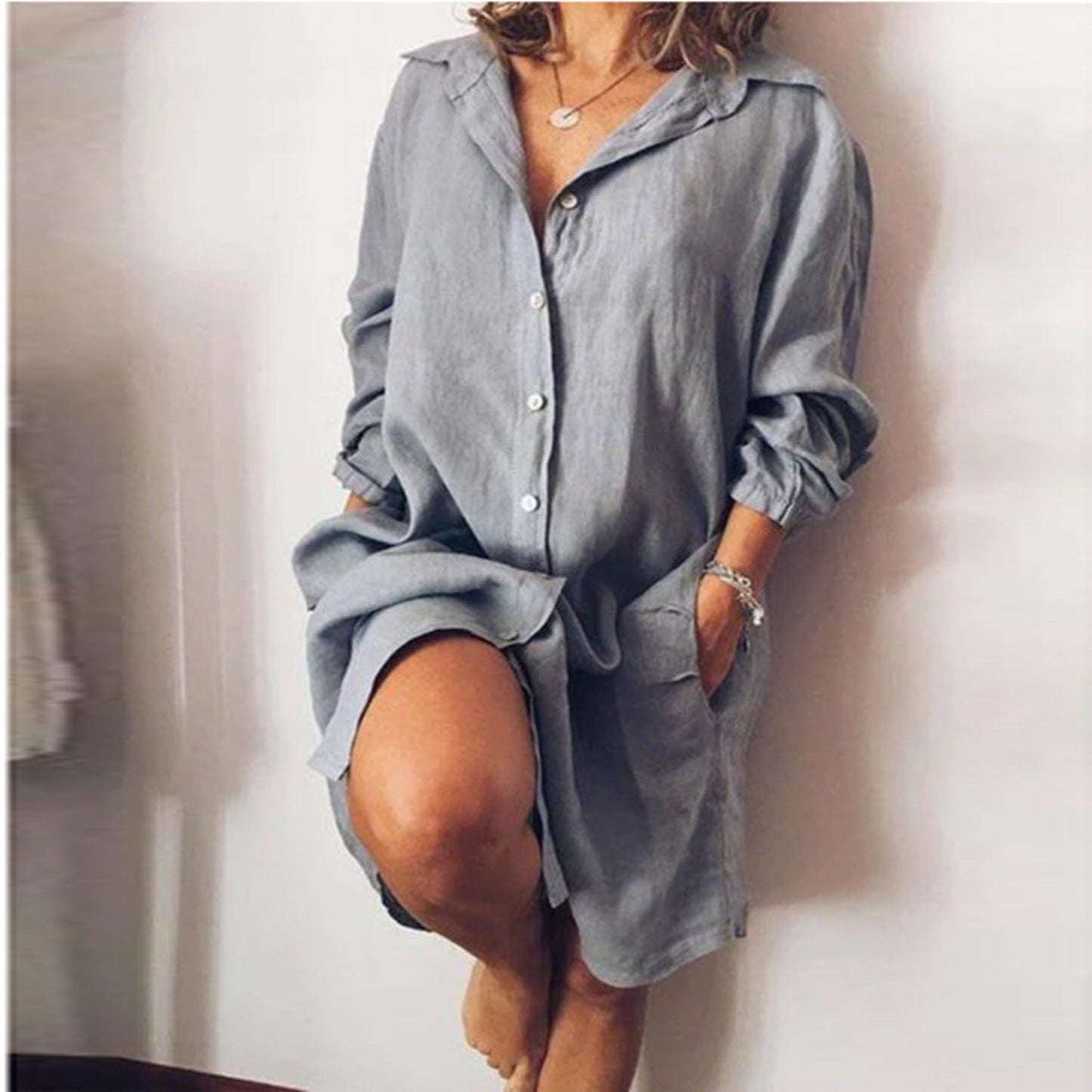 Lory - Blouse Estivale En Lin Avec Coupe Fluide Gris
