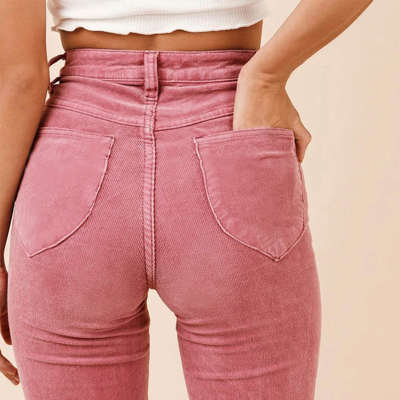 Louisa - Pantalon évasé en Velours Côtelé avec Poches pour Femmes Rose 2