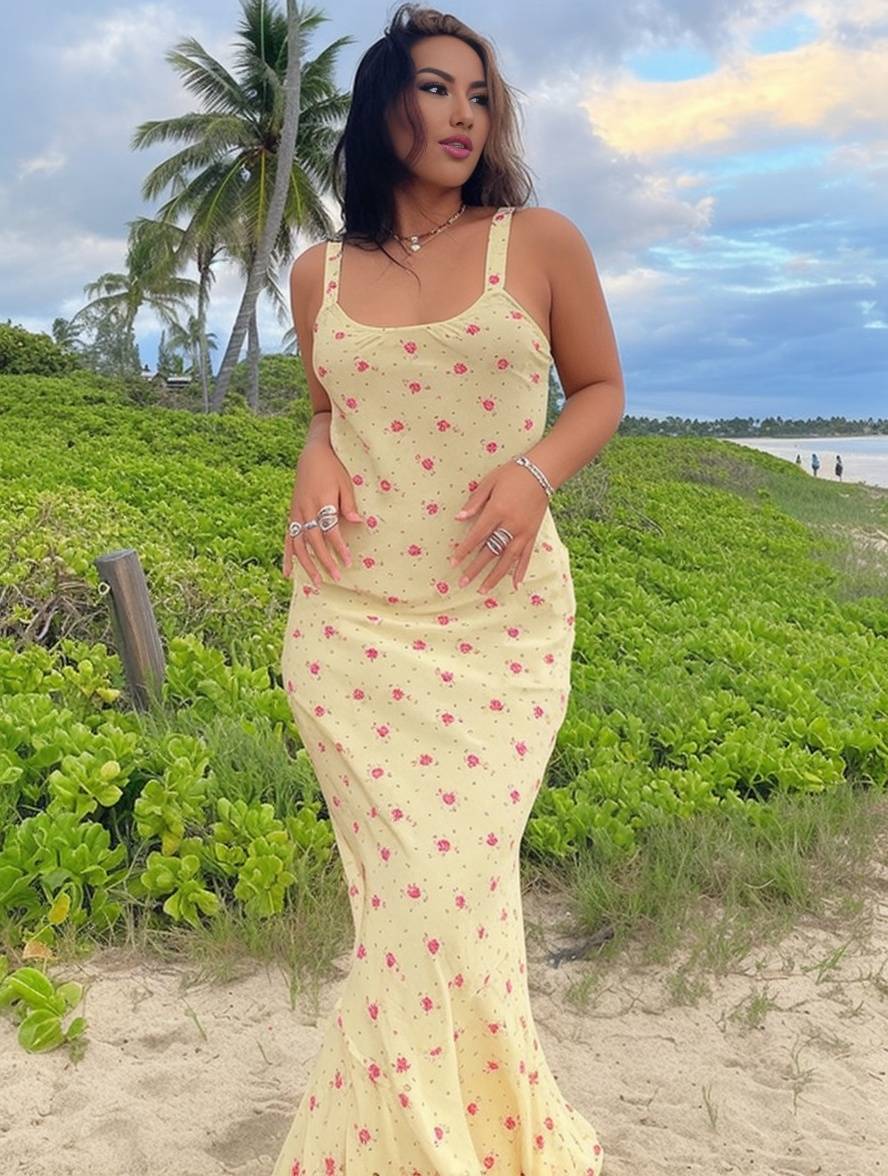 Louna – Robe Longue Fleurie Volantée Élégante Sans Manches 5