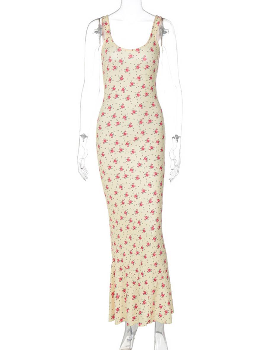 Louna – Robe Longue Fleurie Volantée Élégante Sans Manches 7