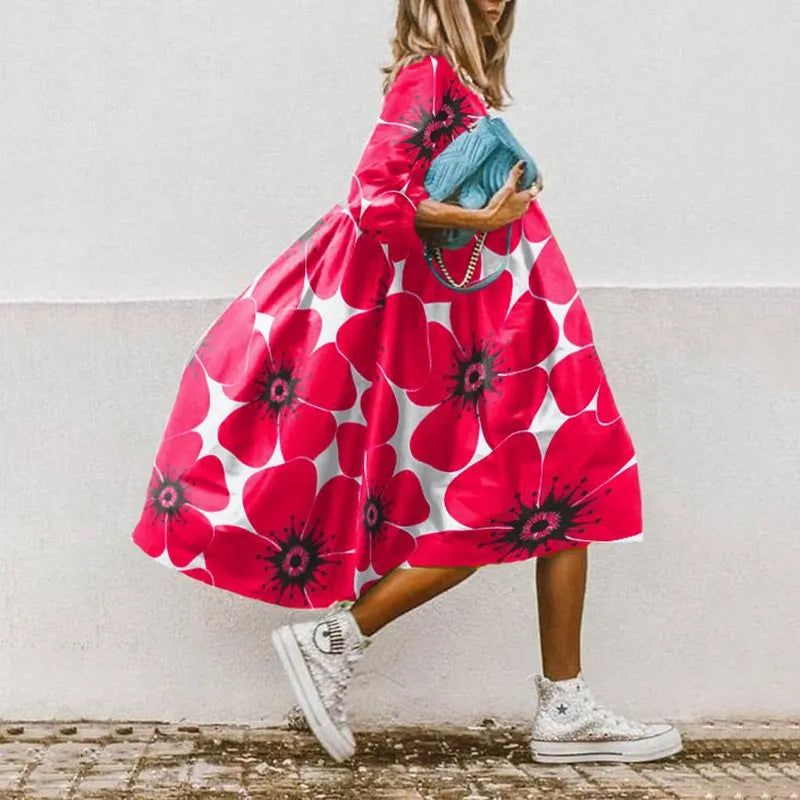 Lucie - Robe d'été large et Couleurée Rouge
