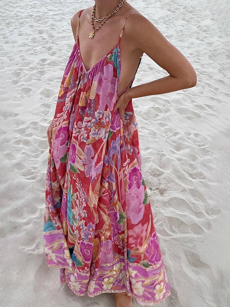 Lydie – Robe Longue Fleurie Hawaïenne Décontractée Sans Manches 1