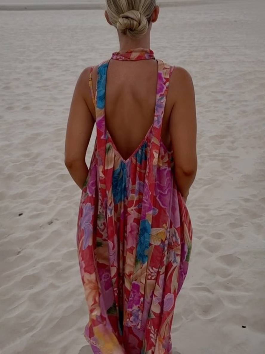 Lydie – Robe Longue Fleurie Hawaïenne Décontractée Sans Manches 3