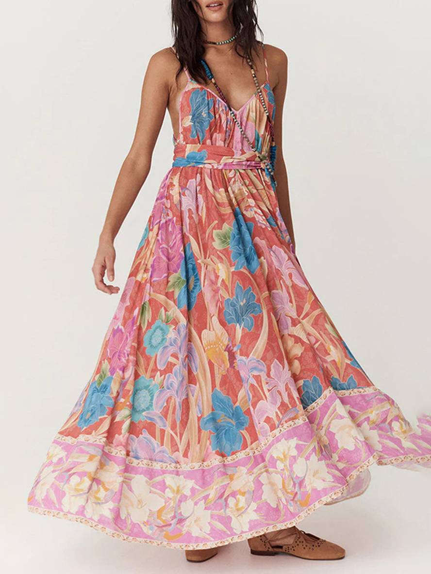 Lydie – Robe Longue Fleurie Hawaïenne Décontractée Sans Manches 6
