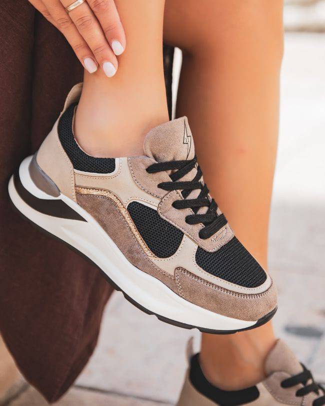 Mélina – Baskets Femme Beige et Noires à Lacets 3