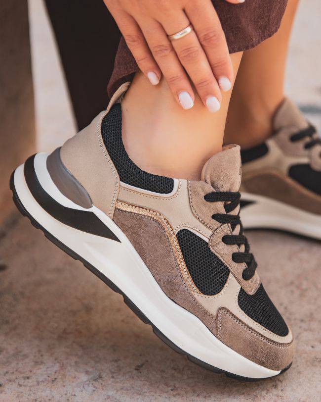 Mélina – Baskets Femme Beige et Noires à Lacets 4