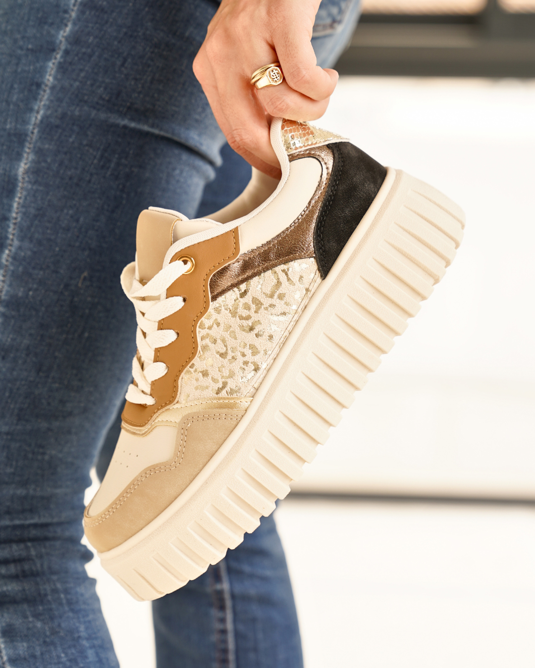 Mireille – Baskets Compensées Femme Taupe Semelle Épaisse 2