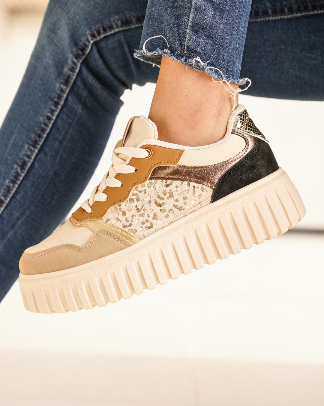 Mireille – Baskets Compensées Femme Taupe Semelle Épaisse 3