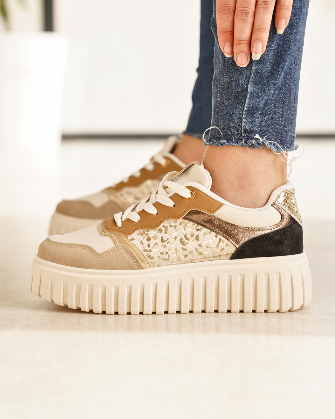 Mireille – Baskets Compensées Femme Taupe Semelle Épaisse 4