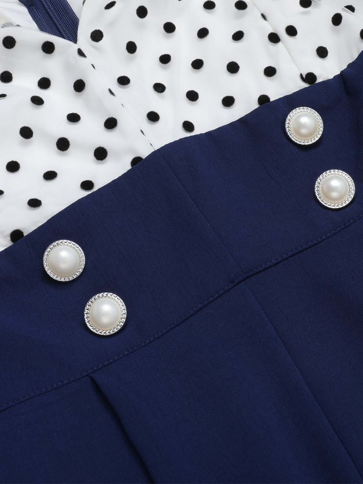 Béatrice – Combinaison Vintage Femme Bleu à Pois Col V Soirée