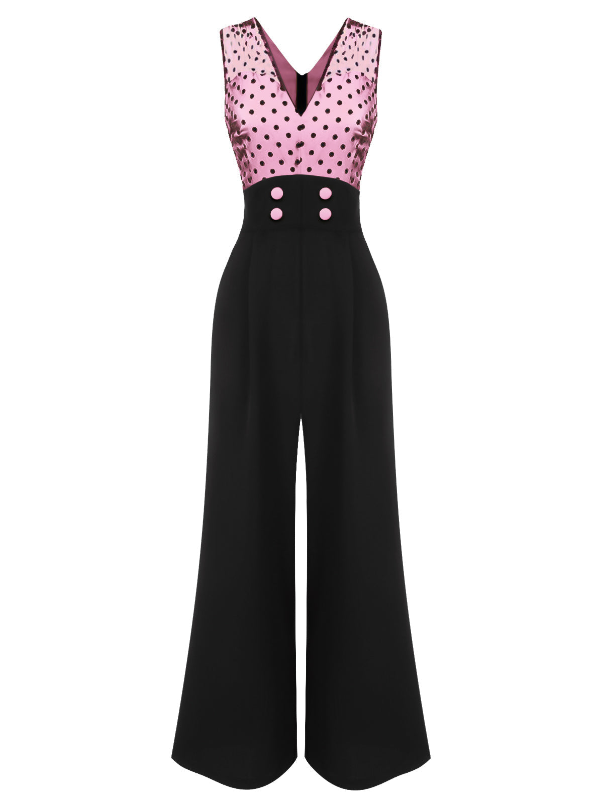 Béatrice – Combinaison Vintage Femme Bleu à Pois Col V Soirée