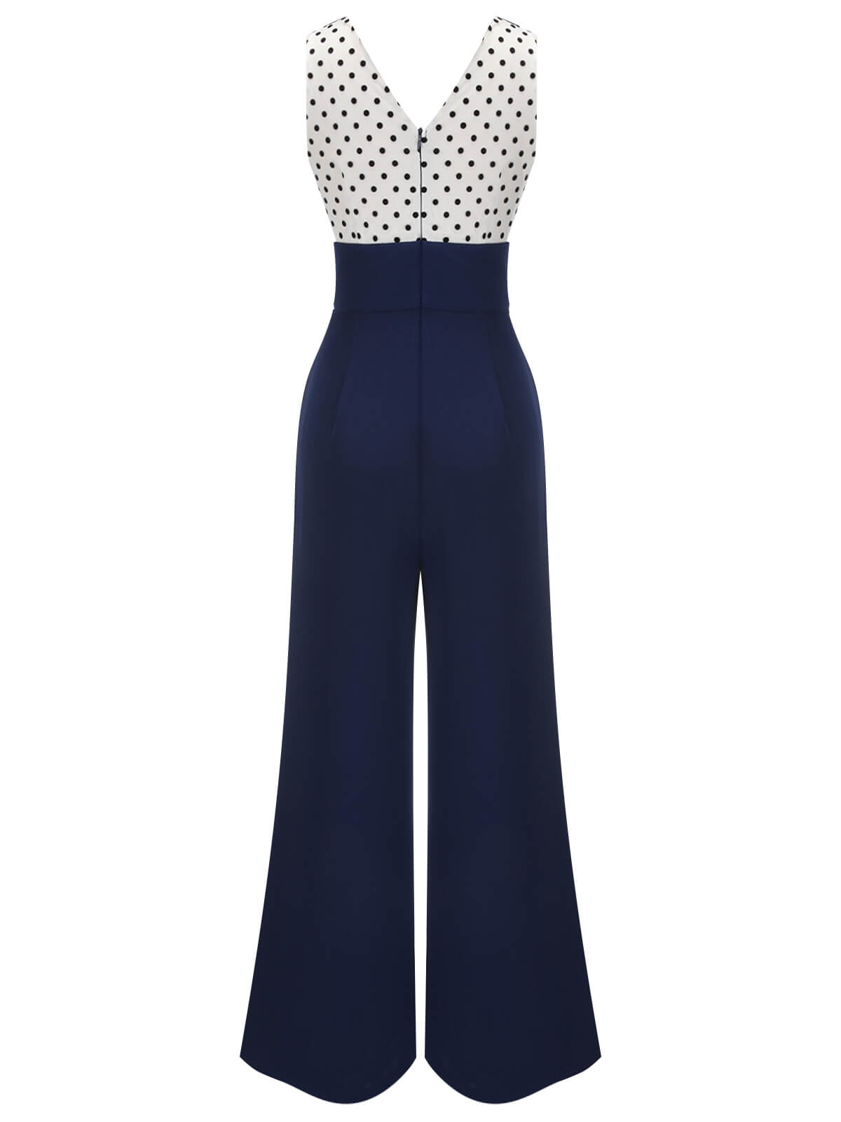 Béatrice – Combinaison Vintage Femme Bleu à Pois Col V Soirée