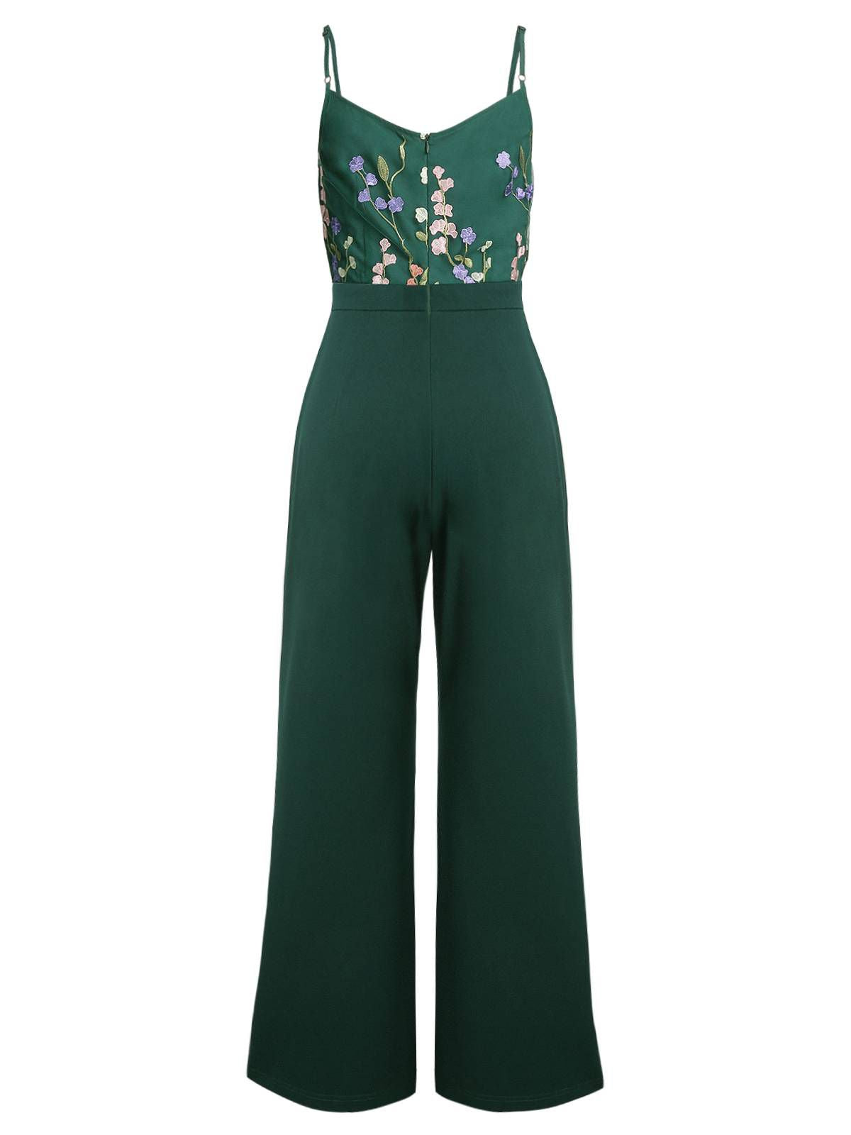 Barbara – Combinaison Verte Femme Patchwork à Fleurs 3D Bretelles