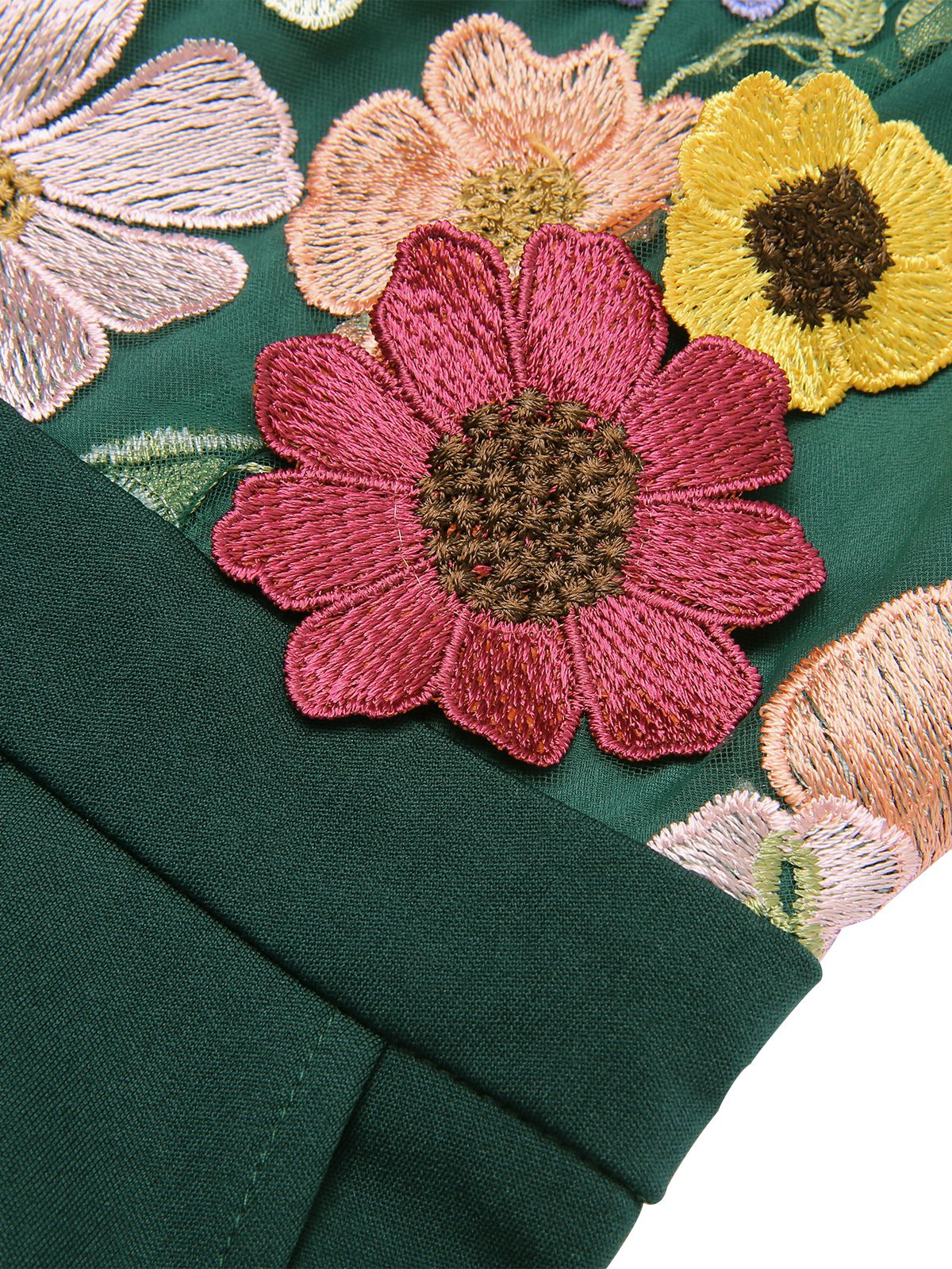 Barbara – Combinaison Verte Femme Patchwork à Fleurs 3D Bretelles