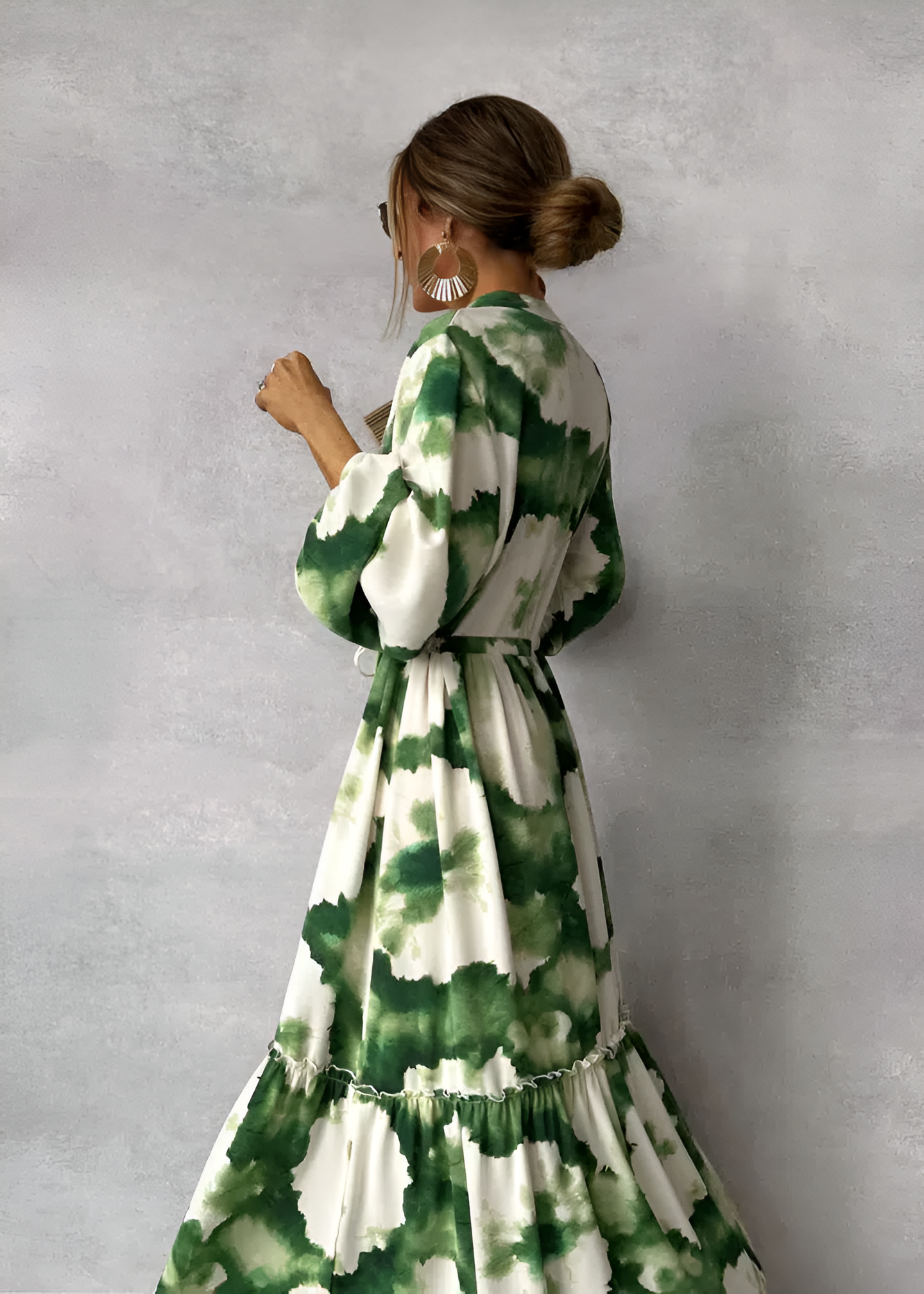 Édelie - Maxi robe verte manches longues & col V Blanc et vert 1