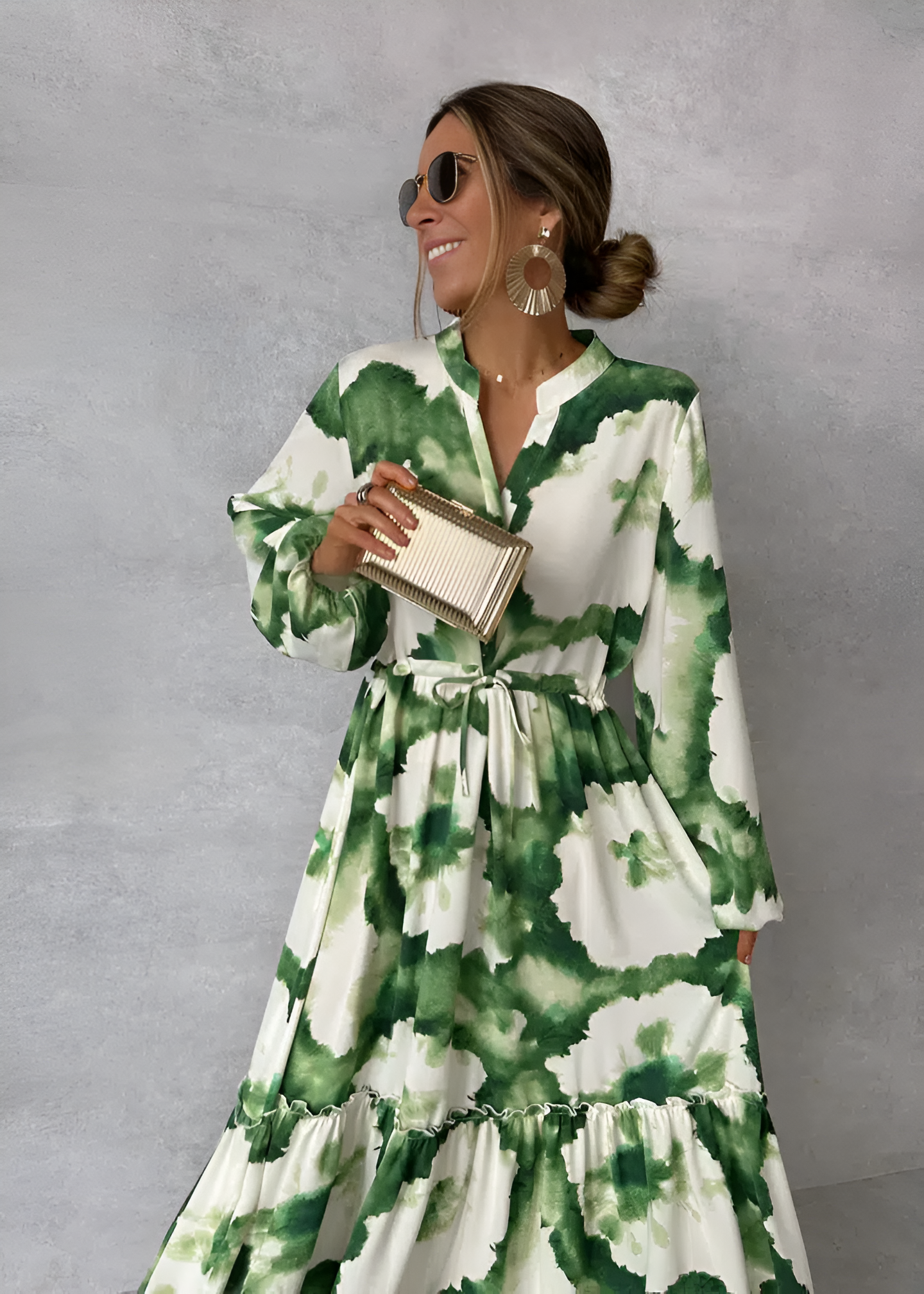 Édelie - Maxi robe verte manches longues & col V Blanc et vert 2