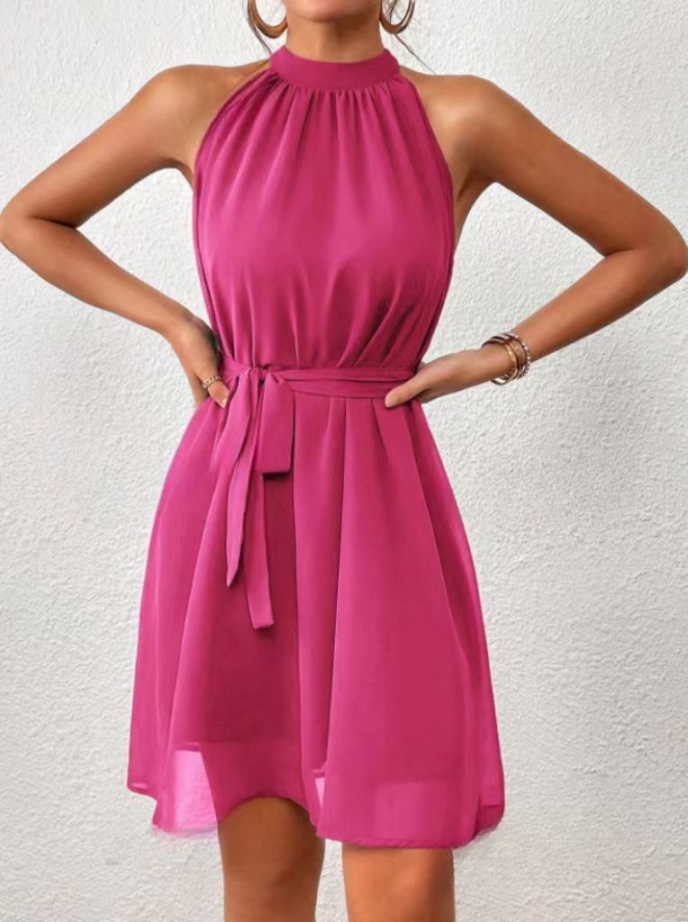 Éliette - Robe courte sans manches avec ceinture Rose