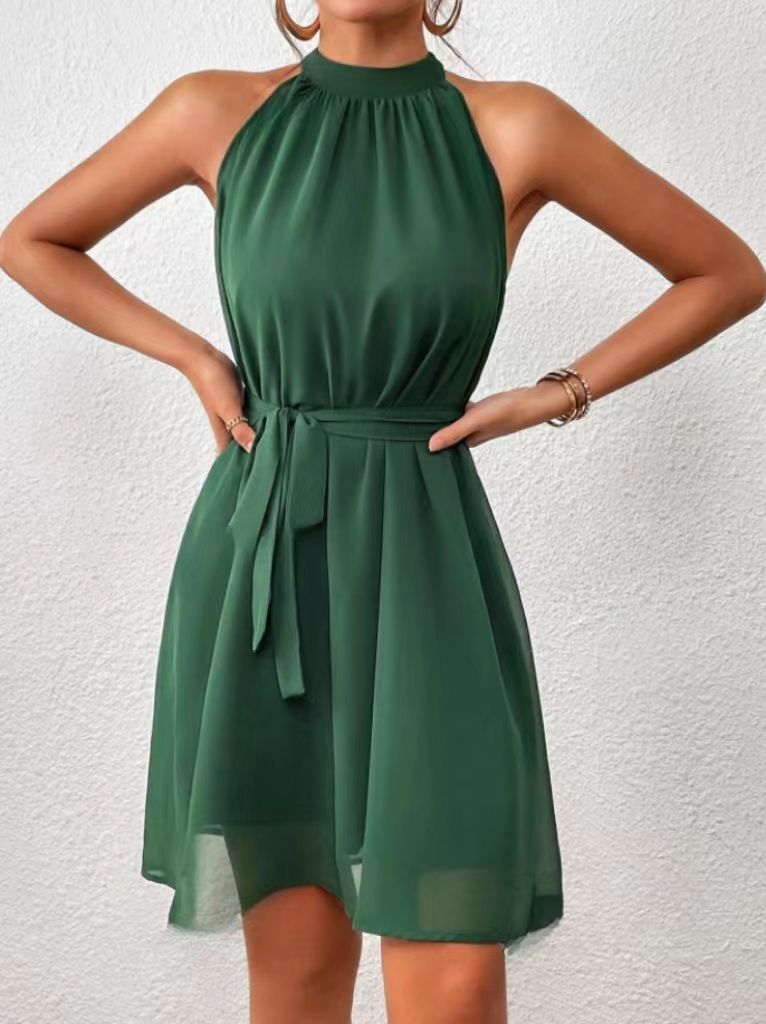 Éliette - Robe courte sans manches avec ceinture Vert foncé