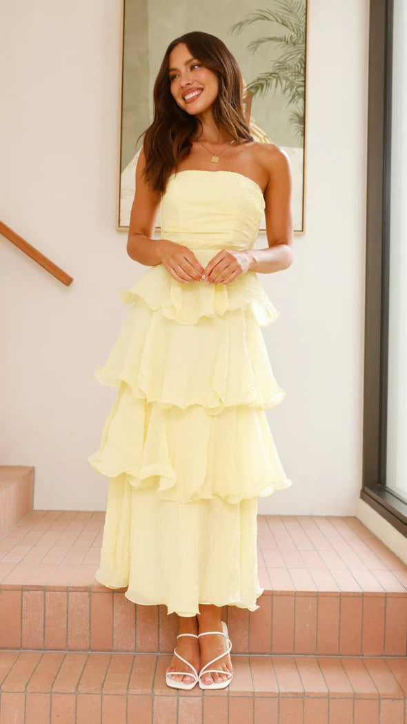 Éline - Mini-robe sans manches à col rond Jaune