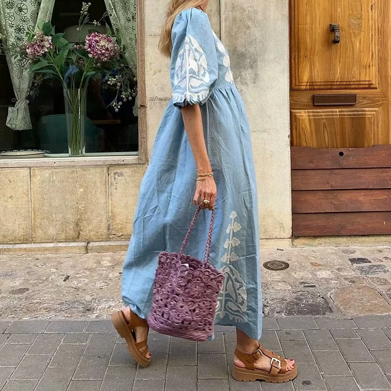 Élissa - Robe imprimée pour une élégance sans effort Bleu ciel 1