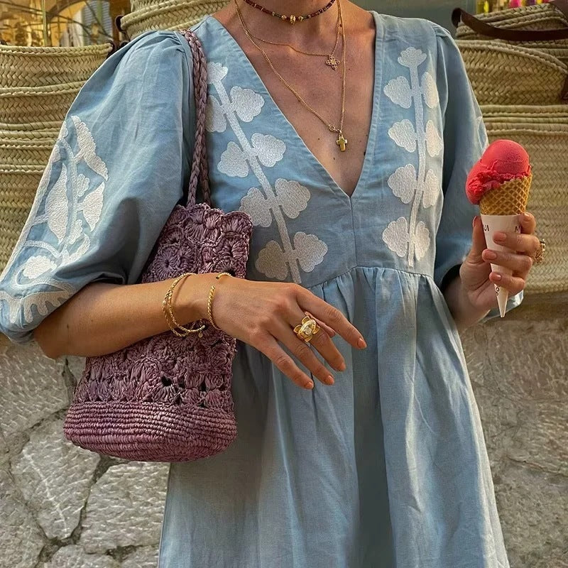 Élissa - Robe imprimée pour une élégance sans effort Bleu ciel 2