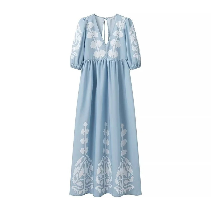 Élissa - Robe imprimée pour une élégance sans effort Bleu ciel 3