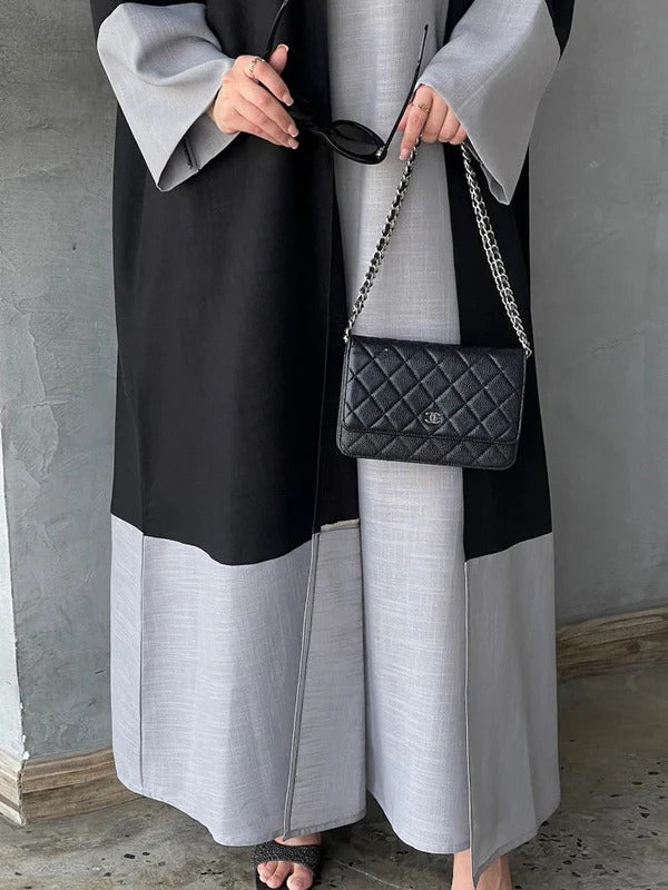 Émilie - Ensemble abaya deux pièces avec caftan pour femme Gris 2