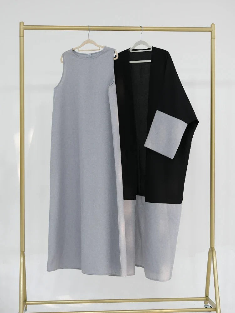 Émilie - Ensemble abaya deux pièces avec caftan pour femme Gris 3