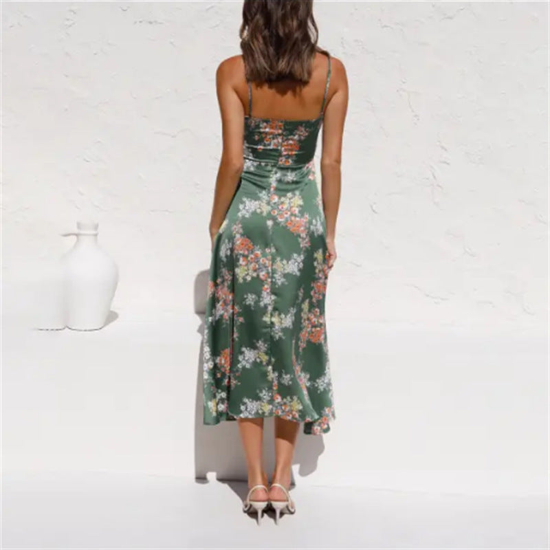 Émy - Longue robe fleurie avec fentes Vert 1