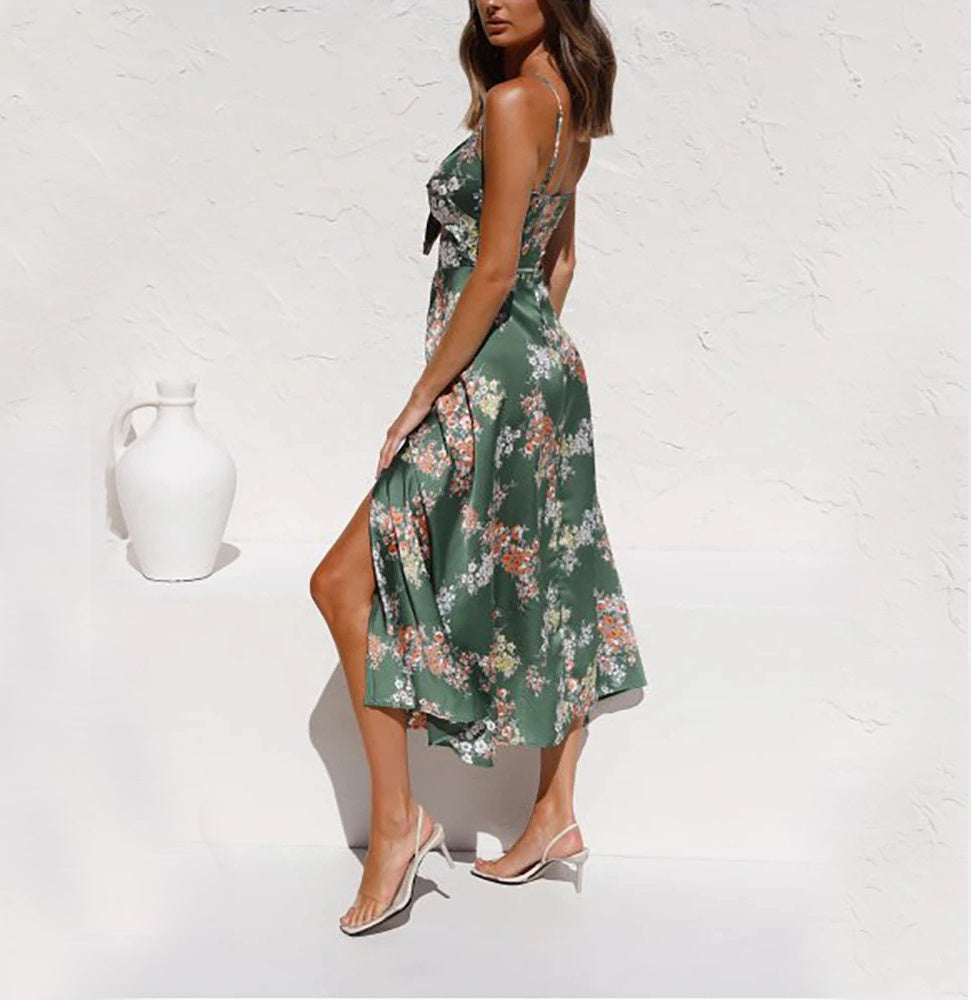Émy - Longue robe fleurie avec fentes Vert 2