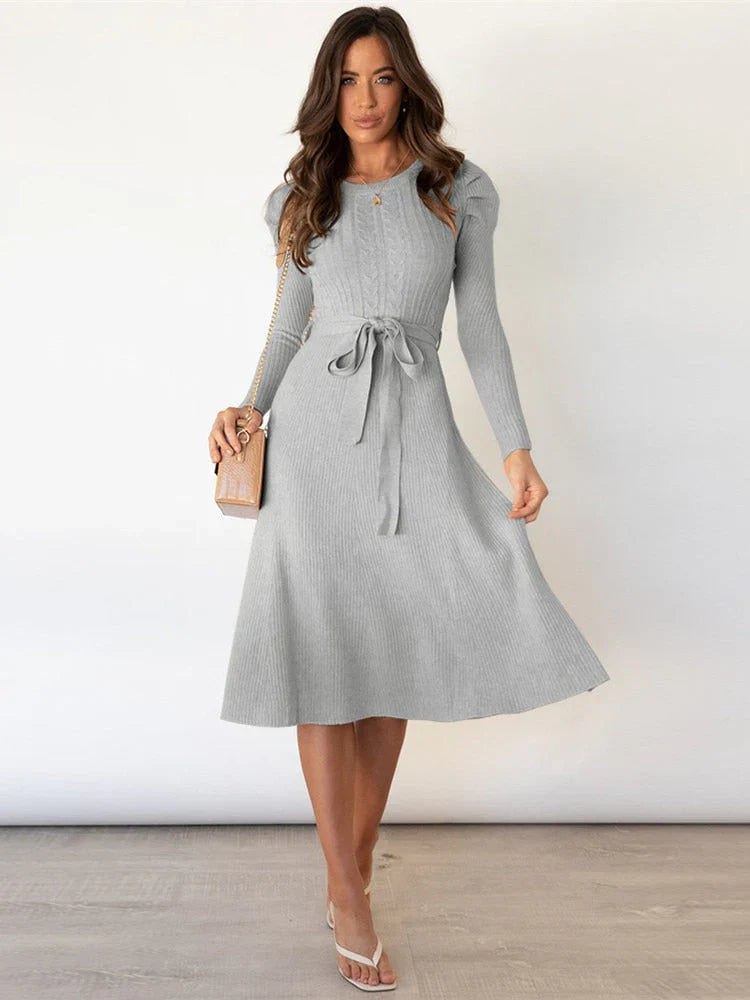 Évelyne - Robe midi manches longues femme Gris