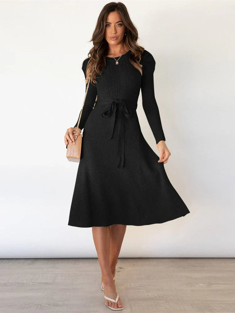 Évelyne - Robe midi manches longues femme Noir