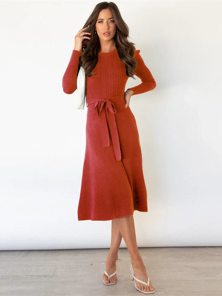 Évelyne - Robe midi manches longues femme Rouge