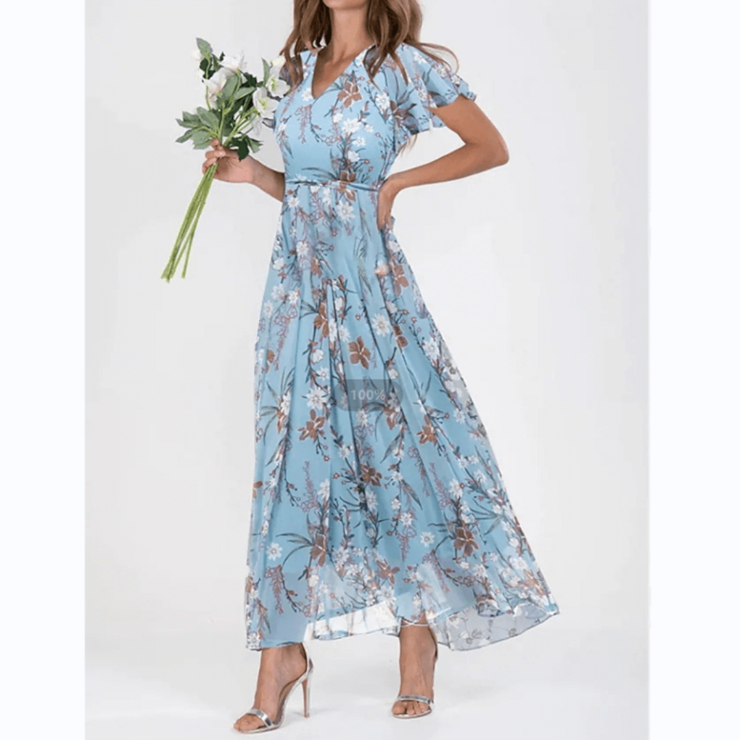 Éviane - Robe d'été formelle fleurie pour invitée de mariage Maxi Bleu clair