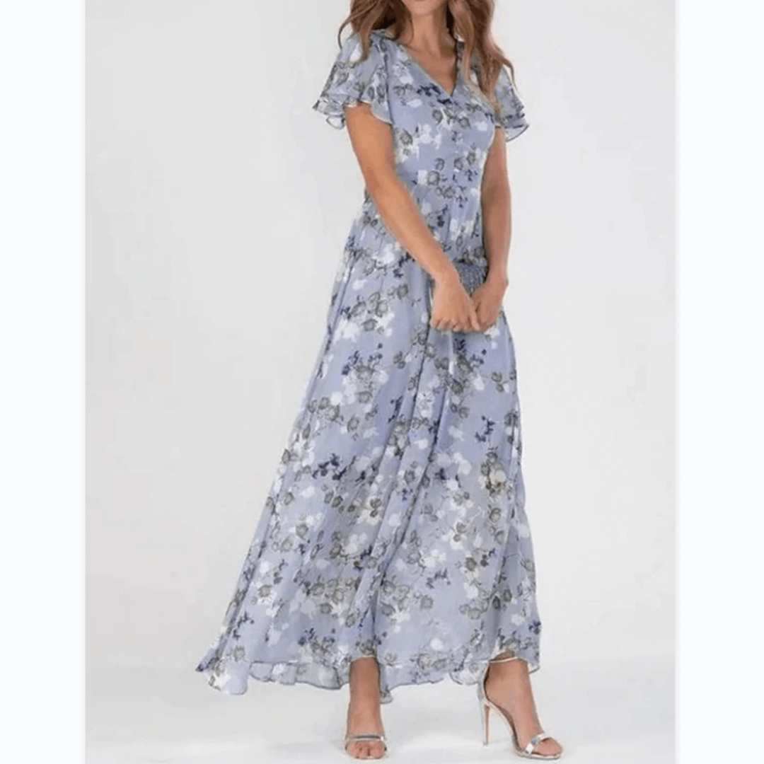 Éviane - Robe d'été formelle fleurie pour invitée de mariage Maxi Lila