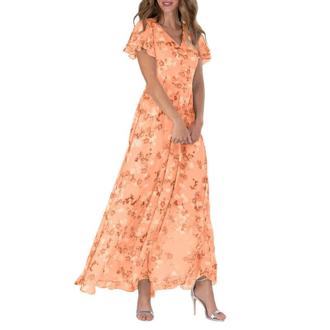 Éviane - Robe d'été formelle fleurie pour invitée de mariage Maxi Orange